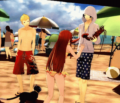 People On Beach Including Girl In Bikini GIF