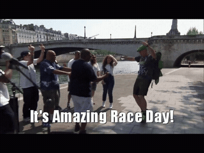 People On Sidewalk It's Amazing Race Day GIF
