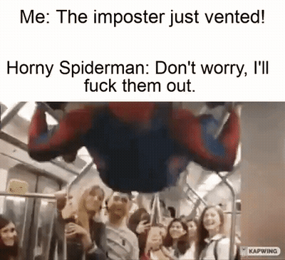 People On Subway With Spider Man Hanging GIF
