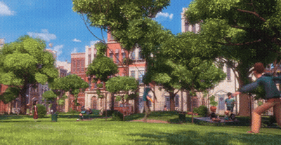 People Playing Frisbee Near Building With A GIF