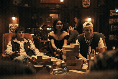 People Playing Jenga In Bar GIF