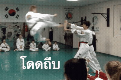 People Practicing Martial Arts In Gym With Korean Flag GIF