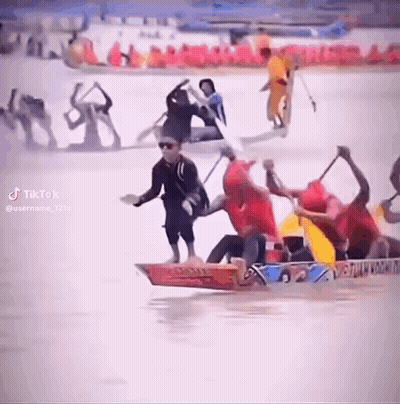 People Rowing Boats One Red Shirt GIF