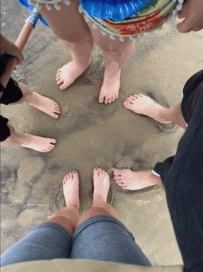 People's Feet In Circle On Sand GIF