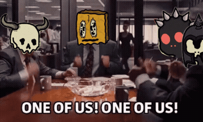 People Sitting Around Table Saying One Of Us GIF
