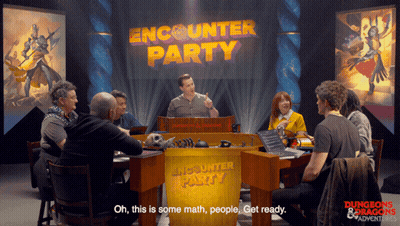 People Sitting Around Table With Encounter Party Sign GIF