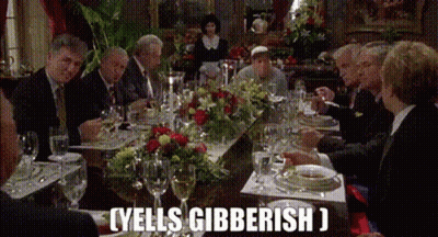 People Sitting At Table Saying Yells Gibberish GIF