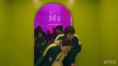 People Standing In Hallway With Netflix GIF