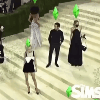 People Standing On Stairs With Sims Logo GIF