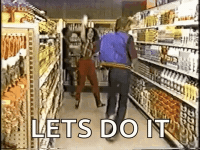 People Walking Down Grocery Aisle Let's Do It GIF