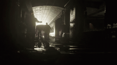 People Walking In Black And White Tunnel GIF