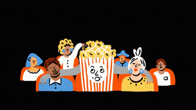 People Watching Movie With Ovo Popcorn GIF