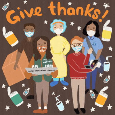 People Wearing Face Masks Holding Give Thanks Check GIF