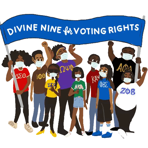 People Wearing Masks Holding Divine Nine Banner Sticker