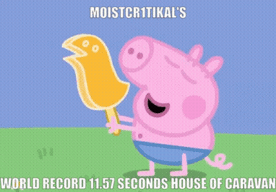 Peppa Pig Is Holding An Ice Cream Cone With A Bird On It And Says World Record 11.57 Seconds House Of Caravan GIF