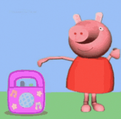 Peppa Pig Is Standing Next To A Pink Toy Radio . GIF