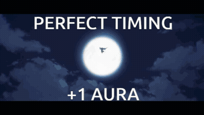 Perfect Timing +1 Aura Written On A Blue Background GIF