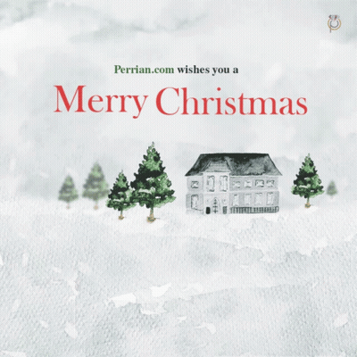 Perrian.com Merry Christmas House And Trees GIF