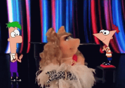 Perry The Platypus And Miss Piggy Are Standing Next To Each Other GIF
