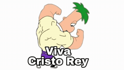 Perry The Platypus Is Flexing His Muscles With The Words Viva Cristo Rey Above Him GIF
