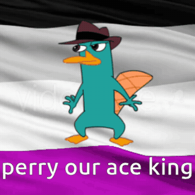 Perry The Platypus Standing On Purple And White Flag GIF
