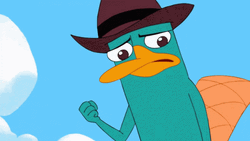 Perry The Platypus Worriedly Flying And Pointing Down GIF