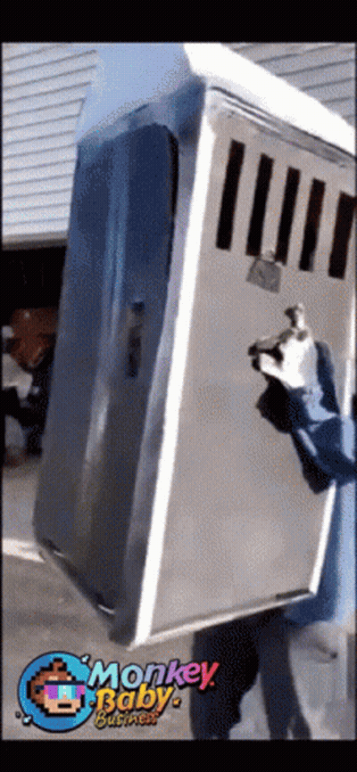 Person Carrying Large Box With Monkey Baby Business GIF