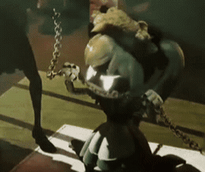Person Chained To Statue By Neck GIF