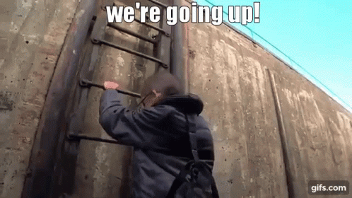 Person Climbing Ladder We're Going Up GIF