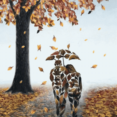 Person Covered In Leaves Holding Umbrella In Park GIF