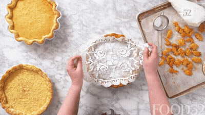 Person Covering Pie With Lace Napkin Number 52 GIF