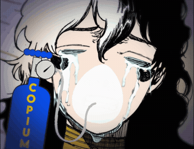 Person Crying With Copium Bottle GIF