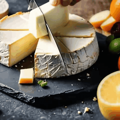 Person Cutting Cheese On Black Cutting Board GIF