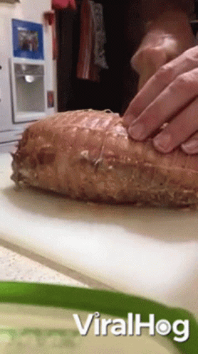 Person Cutting Meat With Viralhog GIF