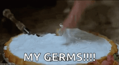 Person Cutting Pie With Knife Saying My Germs GIF