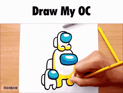 Person Drawing Among Us Characters With Yellow Pencil GIF