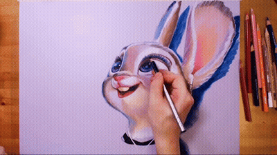 Person Drawing Rabbit With Brush GIF