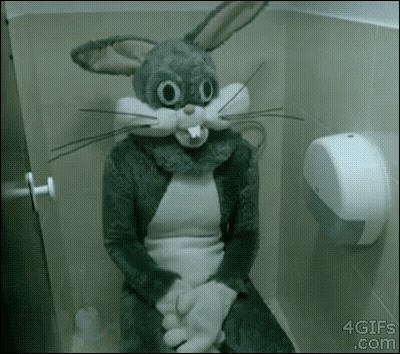 Person Dressed As Bugs Bunny Sitting In Toilet GIF