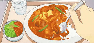 Person Eating Curry With Fork And Spoon GIF