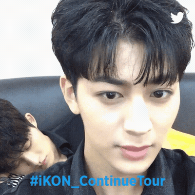 Person Face With #Ikon_continue Tour In Blue GIF