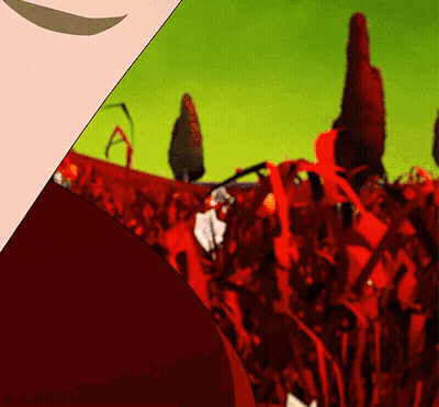 Person Face With Red Flowers And Trees GIF