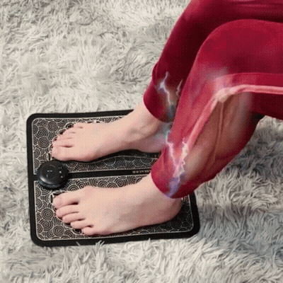 Person Feet On Black And White Mat With Button GIF