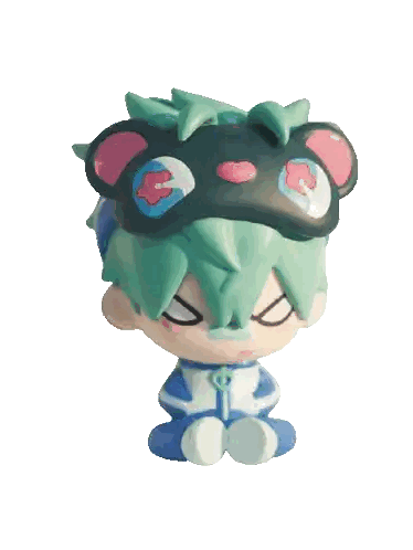 Person Figurine Wearing Sleep Mask With Flower Sticker