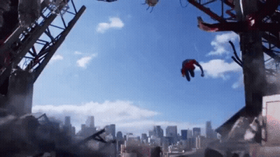 Person Flying Over City Skyline GIF