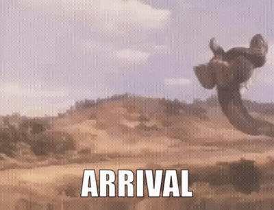 Person Flying Through Air With Arrival GIF