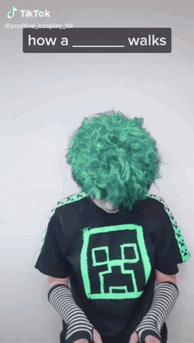 Person Green Hair Black Shirt Saying How A Walks On It GIF