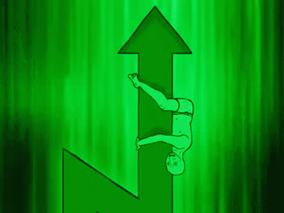Person Hanging Upside Down On Green Arrow GIF