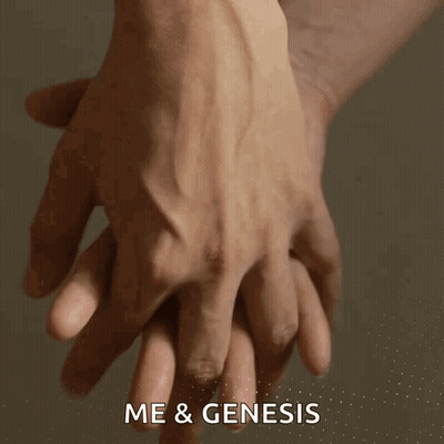 Person Holding Another Person's Hand Saying Me & Genesis GIF