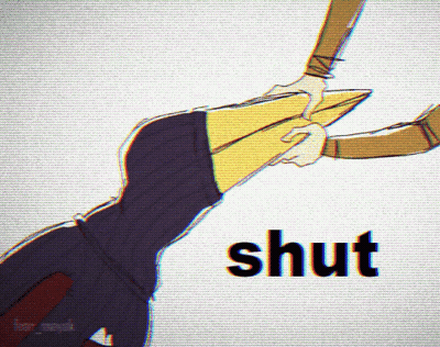 Person Holding Another's Hand Saying Shut GIF