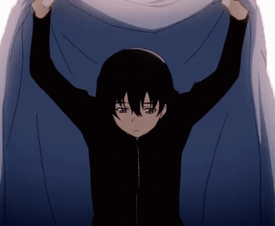 Person Holding Blanket Over Head Arms Outstretched GIF